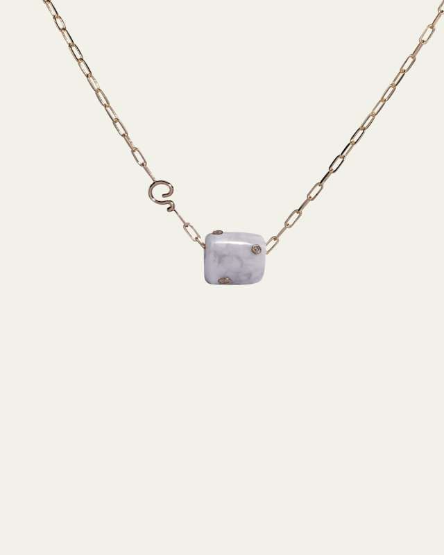14K Yellow Gold Diamond Howlite Snow Globe Necklace